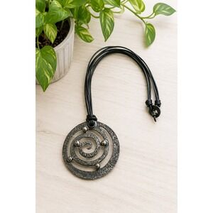 Vintage Oversized 3.5" Spiral Pendant Necklace Boho Tribal Artisan Statement